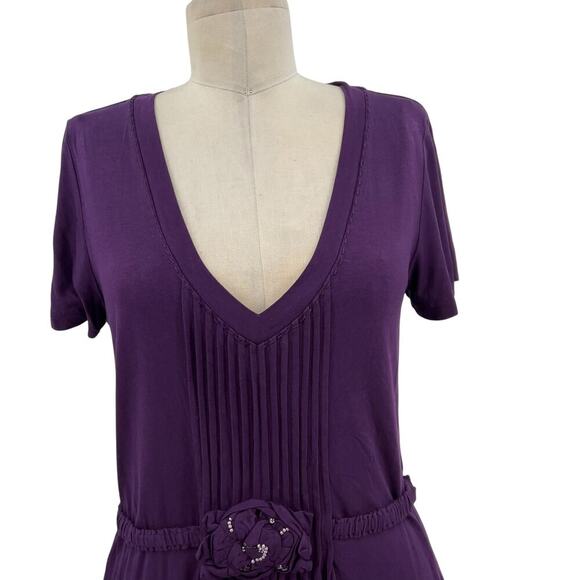 Escada Sport Purple Jersey Pintuck Short Sleeve Tee Rosette Belted Size Medium - Picture 3 of 12
